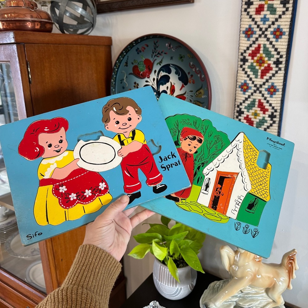 Vintage Playskool Little Red Riding Hood & Sifo Jack Sprat Wooden Tray Puzzles